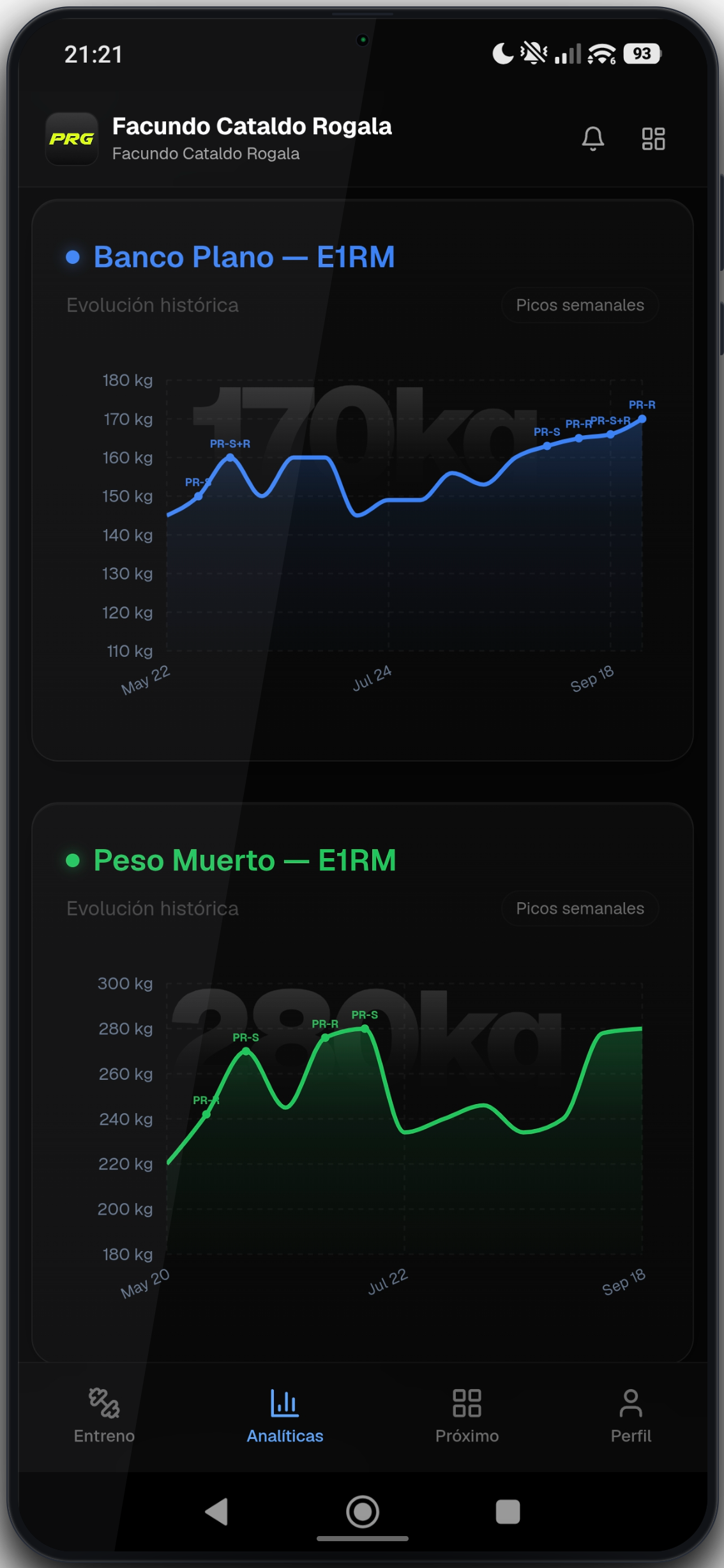 App del atleta en el celular