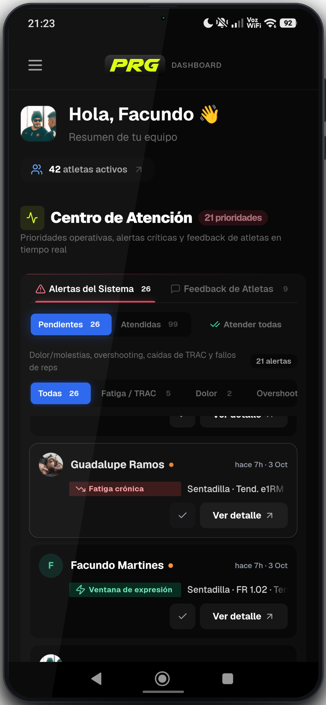 App del atleta en el celular
